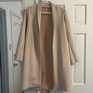 ZARA Pale Pink/Cream Faux Suede Open Front Light Jacket Size Small